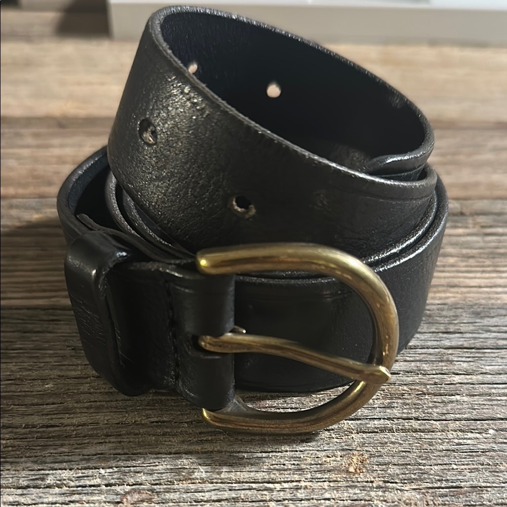Madewell Black Leather Belt with Gold Buckle